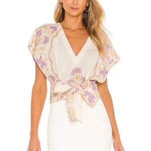 Free People Cream and Purple Floral Blouse